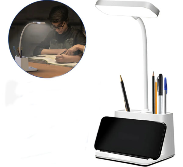 Mini Luminária LED Flexível com Suporte e Porta Caneta