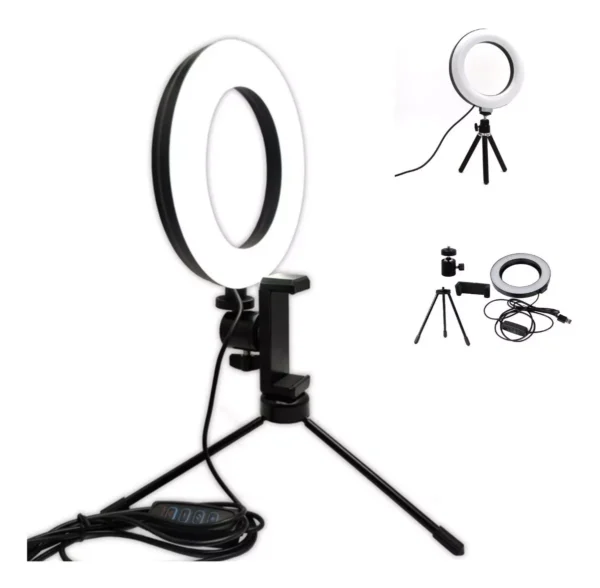 Ring Light LED 6 USB Para Celular e Tripé de Mesa