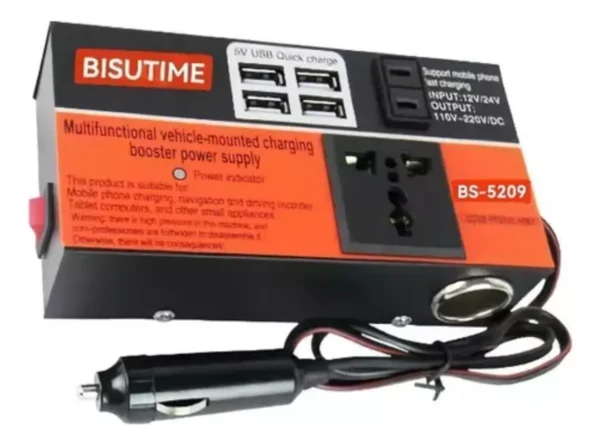 Inversor de Potência Carro 12V/24V 110V/220V 200W USB