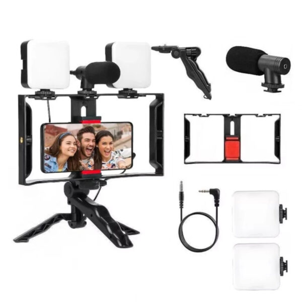 Kit Vlog Completo com Estabilizador Mic e 2 Iluminadores