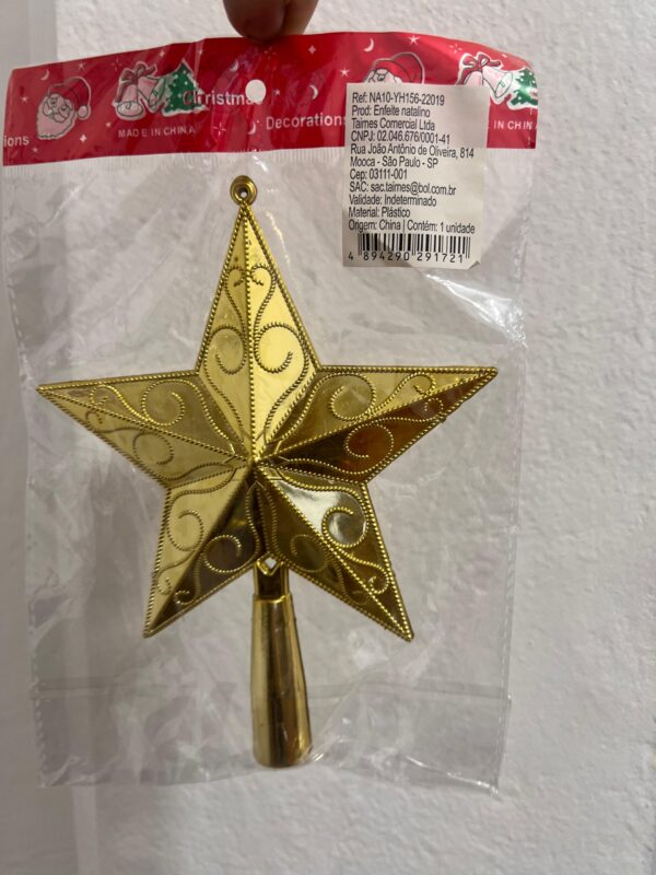 Estrela Dourada Topo de Árvore Natal 18x14,5cm