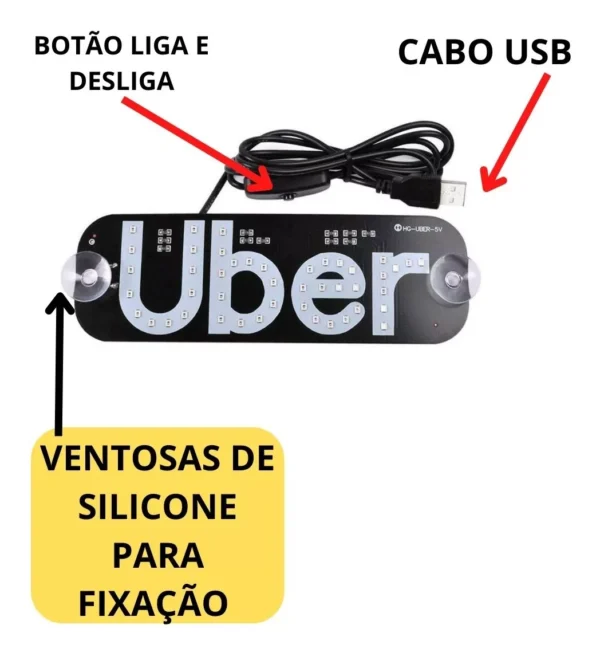 Placa LED para Carro com App Uber - Liga/Desliga USB