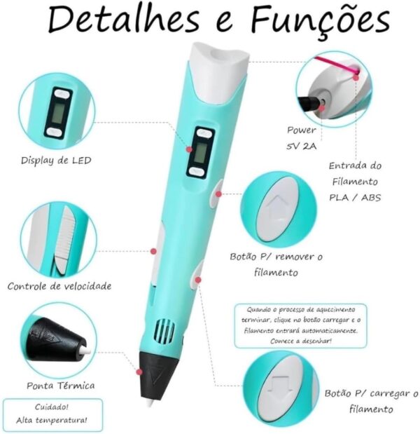 Caneta 3D Impressora Profissional com Filamentos ABS/PLA