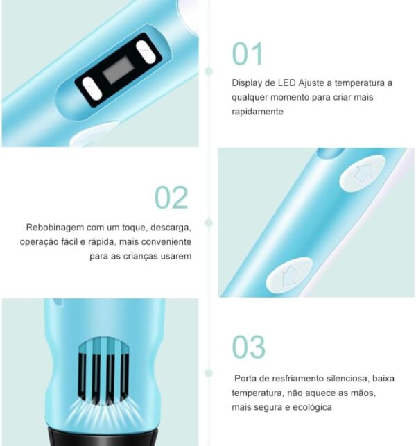 Caneta 3D Impressora Profissional com Filamentos ABS/PLA