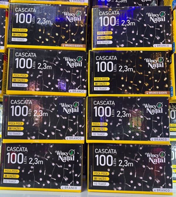 Cascata 100 LED 2,3m Natal Luz Fixa Branco Quente/Frio