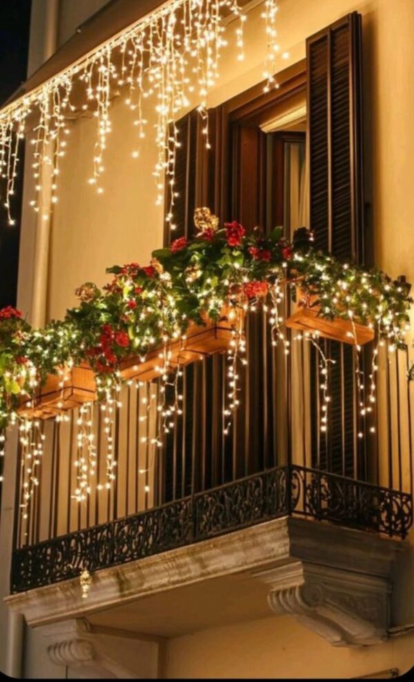 Cascata 240 LED 4,3m Natal Pisca Luz Decoração