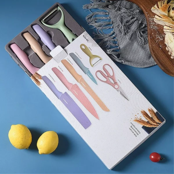 Kit De Facas Inox 6 Peças Coloridas Profissional