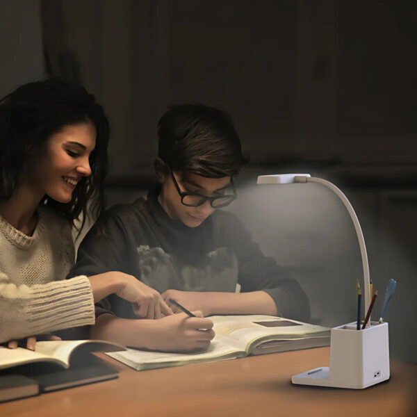 Mini Luminária LED Flexível com Suporte e Porta Caneta
