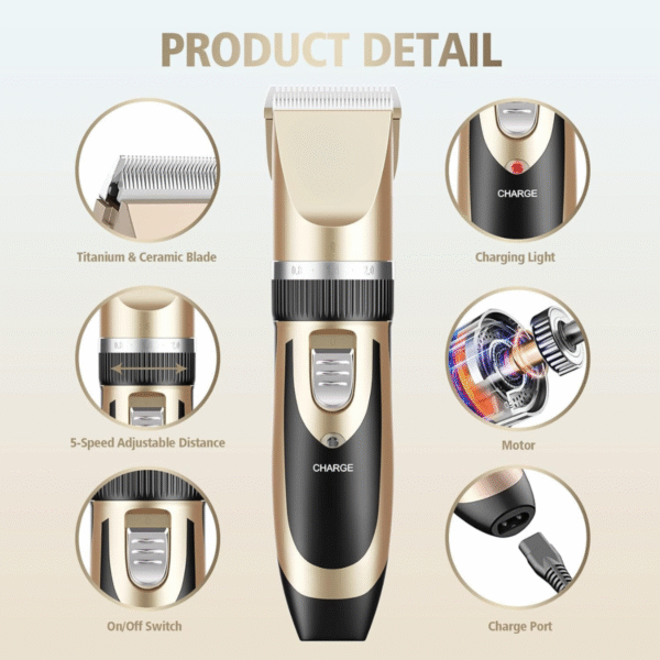 Kit Máquina de Tosa Profissional Dourada Pets USB