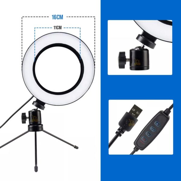 Ring Light 6 Polegadas LED 16cm Tripé Mesa Bivolt