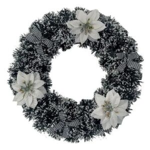 Guirlanda Natalina 30cm Flores e Laço Verde-Escuro