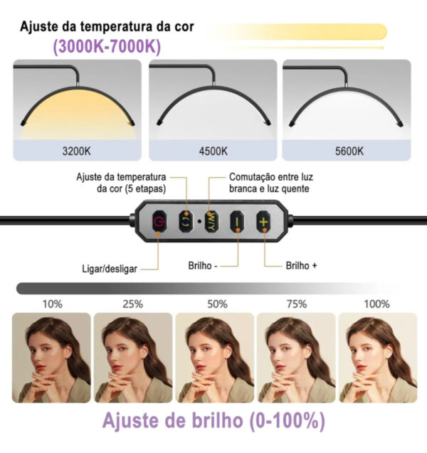 Luminária LED Meia Lua Estética 3 Cores com Diamante