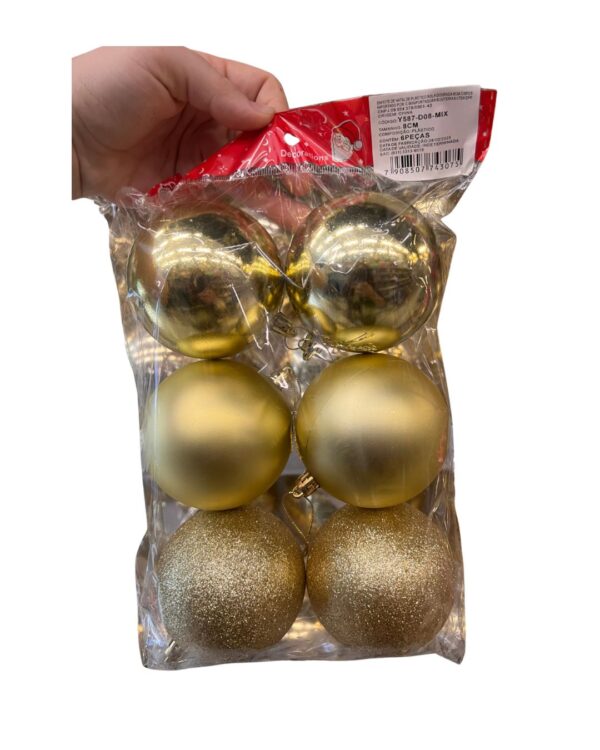 Bola Enfeite Natal Hiperfesta Dourado 8cm 6 Unidades