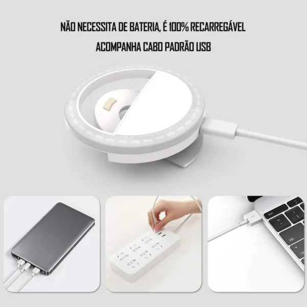 Mini Ring Light Selfie LED Para Celular Recarregável