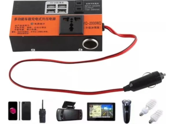 Inversor de Potência Carro 12V/24V 110V/220V 200W USB