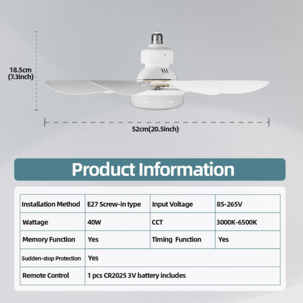 Mini Ventilador de Teto LED 40W Silencioso com Controle