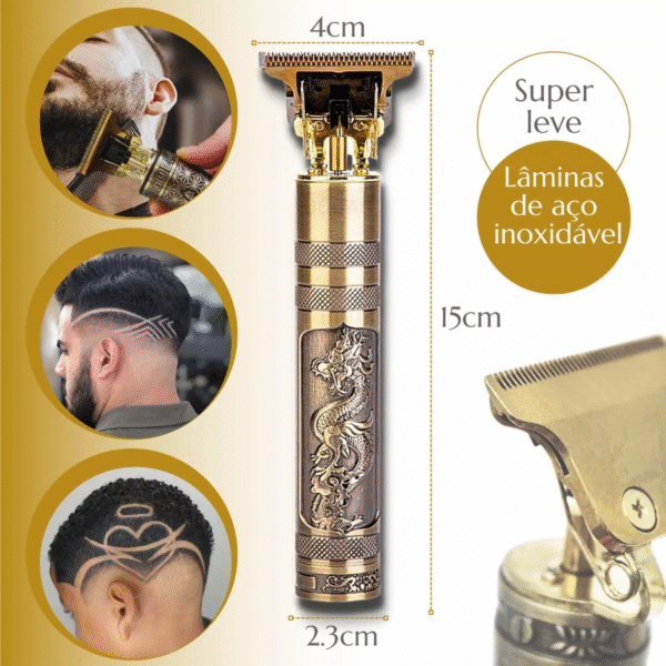 Máquina de Cortar Cabelo Sem Fio Profissional Dourada