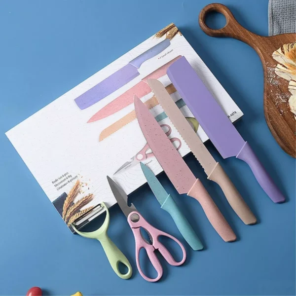 Kit De Facas Inox 6 Peças Coloridas Profissional