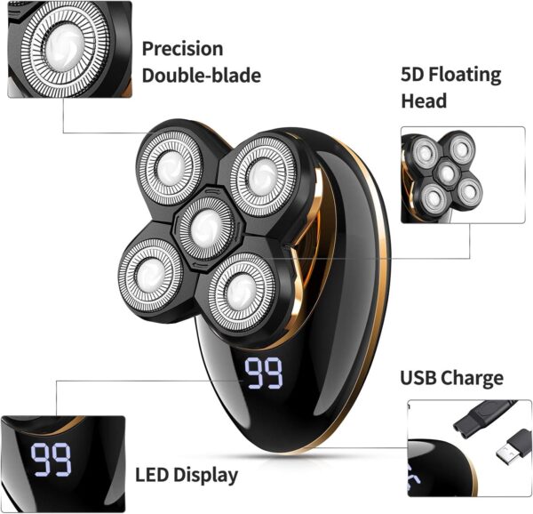 Barbeador Elétrico 5 Lâminas 360° Recarregável ONYSTEK