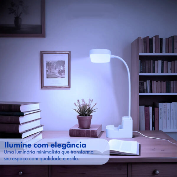 Mini Luminária LED Flexível com Suporte e Porta Caneta