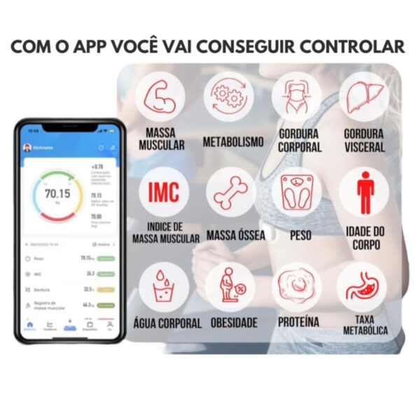 Balança Digital Bioimpedância Bluetooth 180kg Bahrein