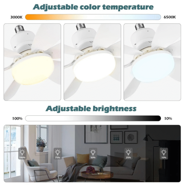 Mini Ventilador de Teto LED 40W Silencioso com Controle