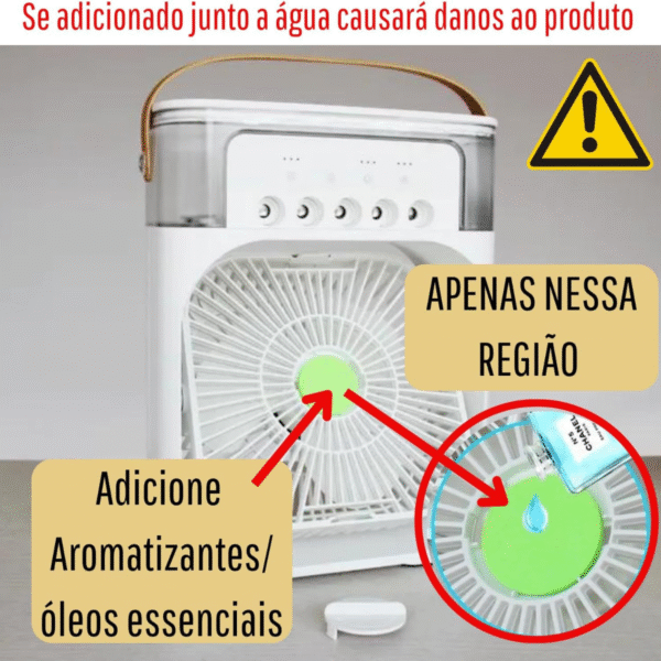 Ventilador Portátil de Mesa Umidificador LED 3 Velocidades