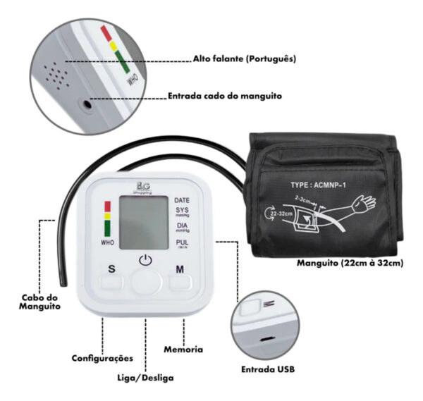Medidor de Pressão Digital de Braço Smart Multicolor