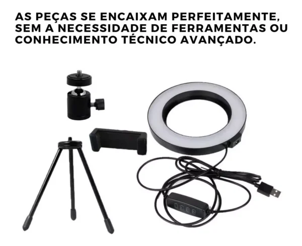 Ring Light LED 6 USB Para Celular e Tripé de Mesa
