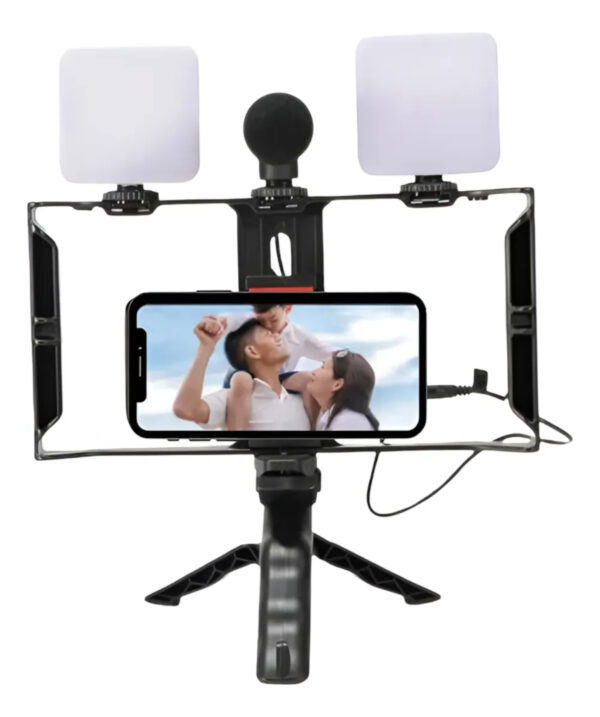Kit Vlog Completo com Estabilizador Mic e 2 Iluminadores