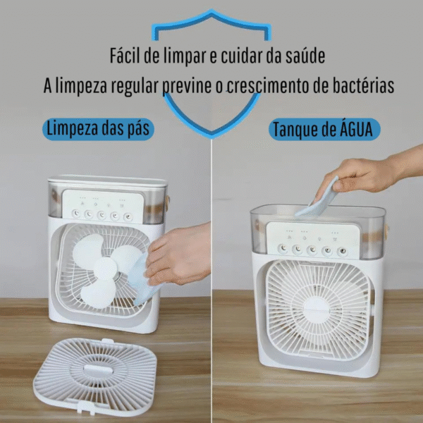 Ventilador Portátil de Mesa Umidificador LED 3 Velocidades