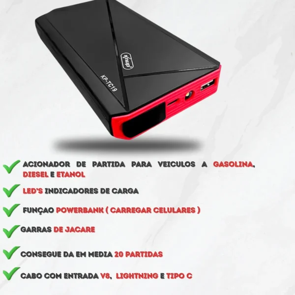Auxiliar Partida Carro 10800mAh 12V Knup Chupeta USB