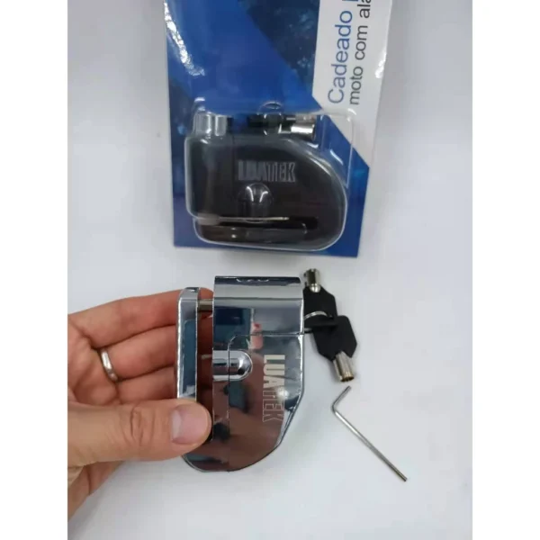 Trava Cadeado com Alarme para Moto Freio a Disco 110dB