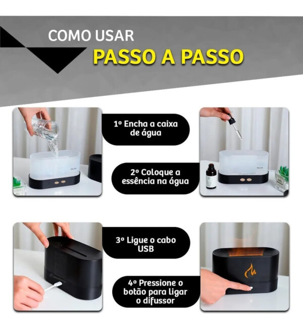 Difusor Aromas Umidificador LED 230ml Flame Aroma
