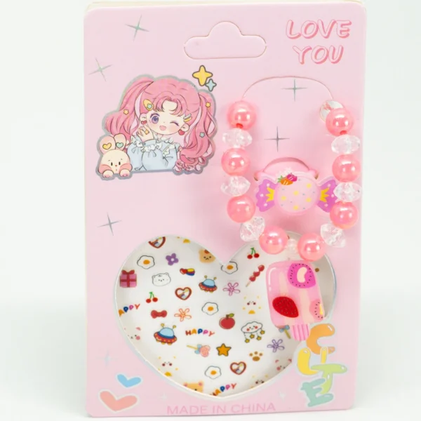 Kit Pulseira Feminina Anel Adesivos Infantil