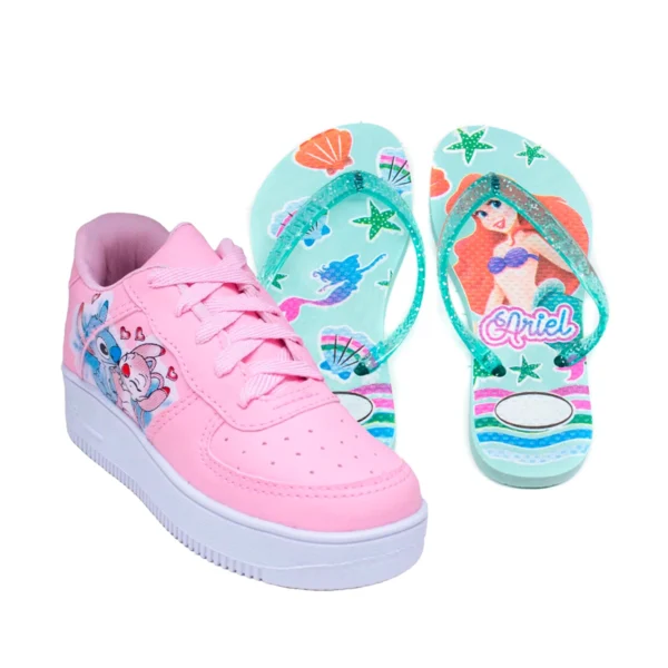 Kit Tênis Infantil Stitch + Chinelo Personagens Infantil Menina