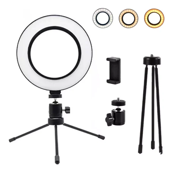 Ring Light LED 6 USB Para Celular e Tripé de Mesa
