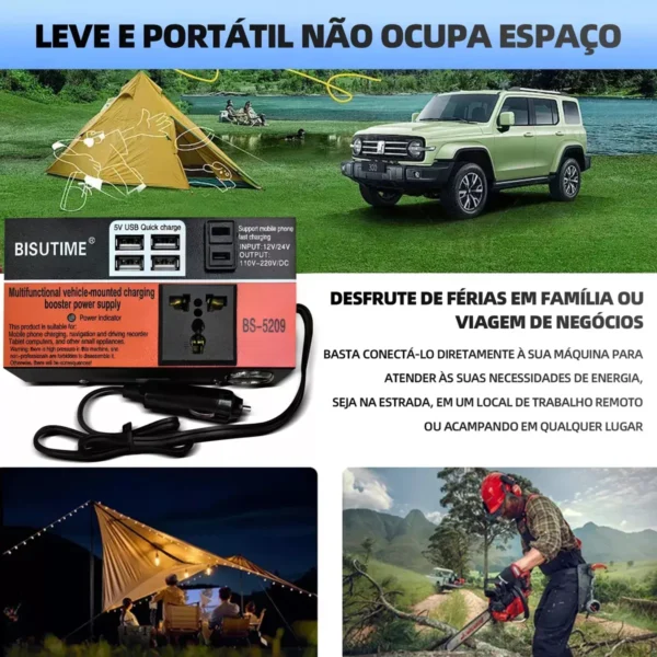 Inversor de Potência Carro 12V/24V 110V/220V 200W USB