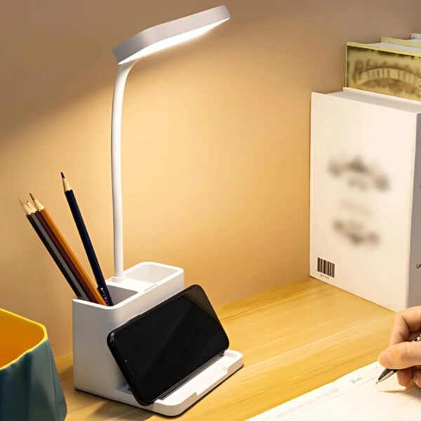 Mini Luminária LED Flexível com Suporte e Porta Caneta