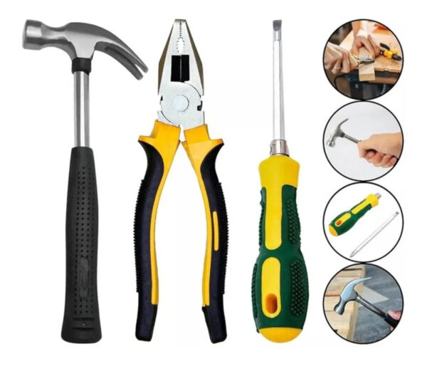 Kit Ferramentas Martelo Alicate Chave Philips 3 Peças