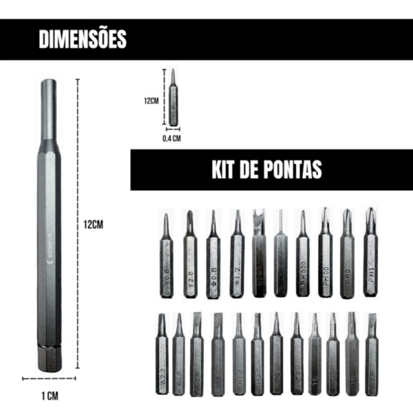 Kit Pontas Chave de Fenda 24 em 1 Reforçado BOM-3107