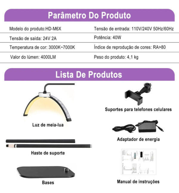 Luminária LED Meia Lua Estética 3 Cores com Diamante