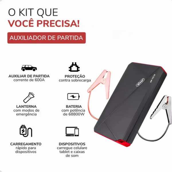 Auxiliar Partida Carro 10800mAh 12V Knup Chupeta USB