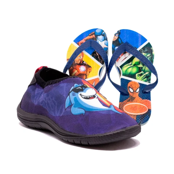 Kit Menino Sapatilha Infantil Aquática Hibrida + Chinelo Infantil Heróis