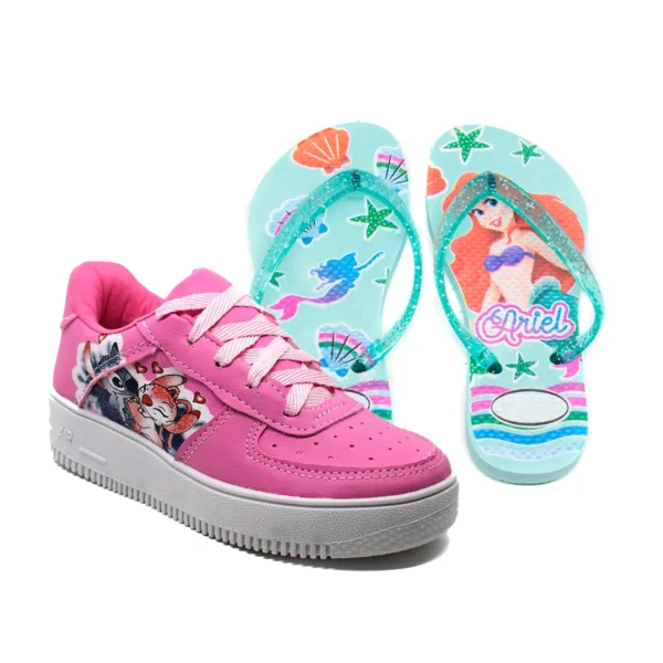 Kit Tênis Infantil Stitch + Chinelo Personagens Infantil Menina