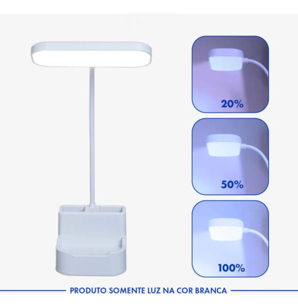 Mini Luminária LED Flexível com Suporte e Porta Caneta