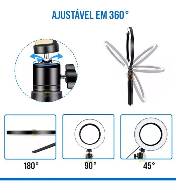 Ring Light LED 6 USB Para Celular e Tripé de Mesa