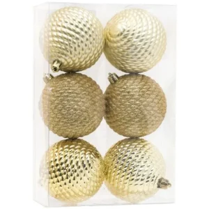 Bolas de Natal Cromus Ouro Texturizadas 8cm – 6 Unidades