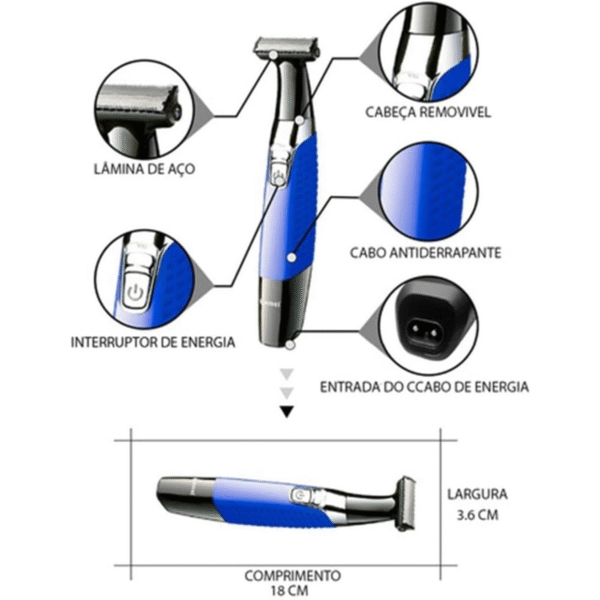 Máquina Depiladora Kemei KM-1910 Corpo e Íntimos USB