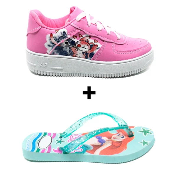 Kit Tênis Infantil Stitch + Chinelo Personagens Infantil Menina